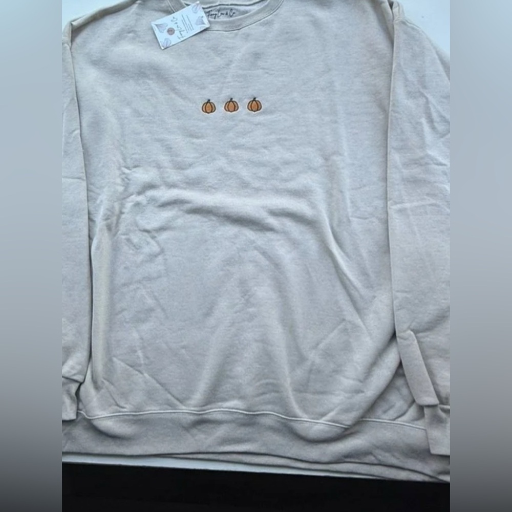 Cream Sweater with Pumpkin Embroidery